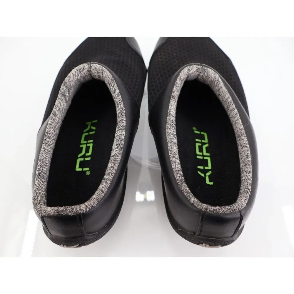 Kuru Draft Black Gray Leather Mesh Comfort Slip on Slippers Women Size 6.5 M